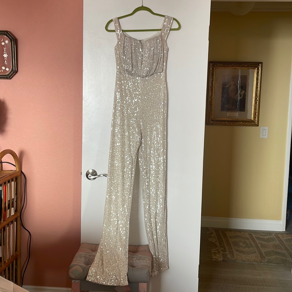 White and Silver Sequined Jumpsuit